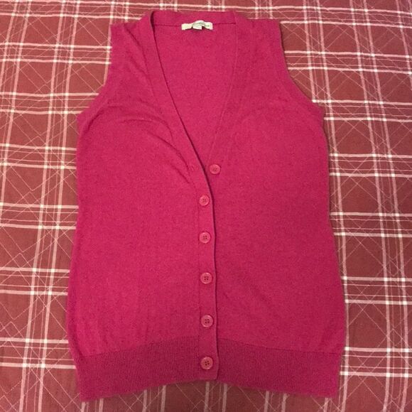 🌻3/$15 F21 forever 21 sweater pink sleeveless button up cardigan vest size M - Picture 1 of 8